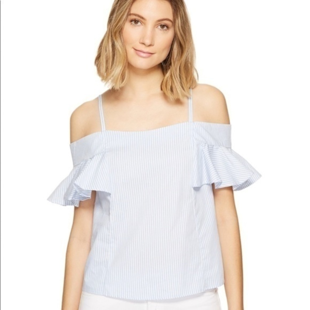 Romeo & Juliet Couture Blue Striped Off-Shoulder Blouse